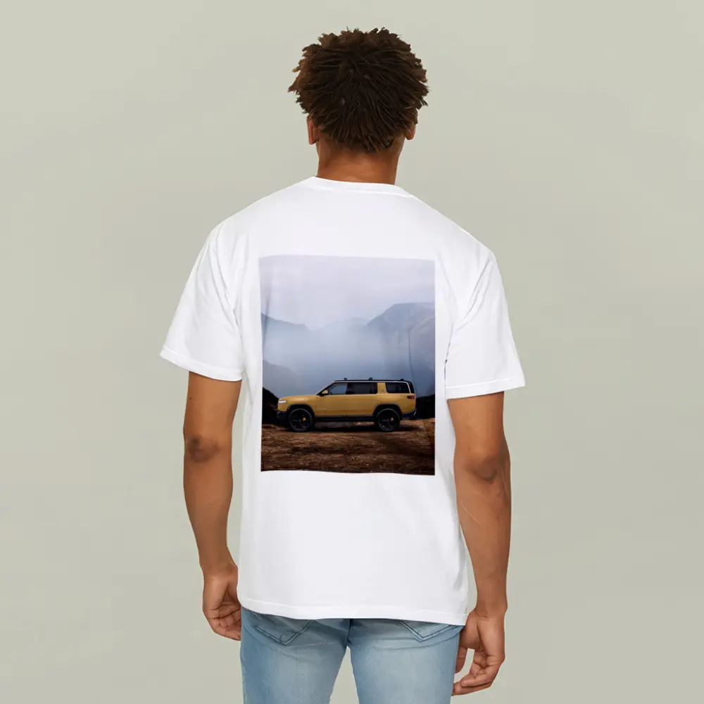 Rivian R1S Yellow SUV Mountain Landscape – T-Shirts