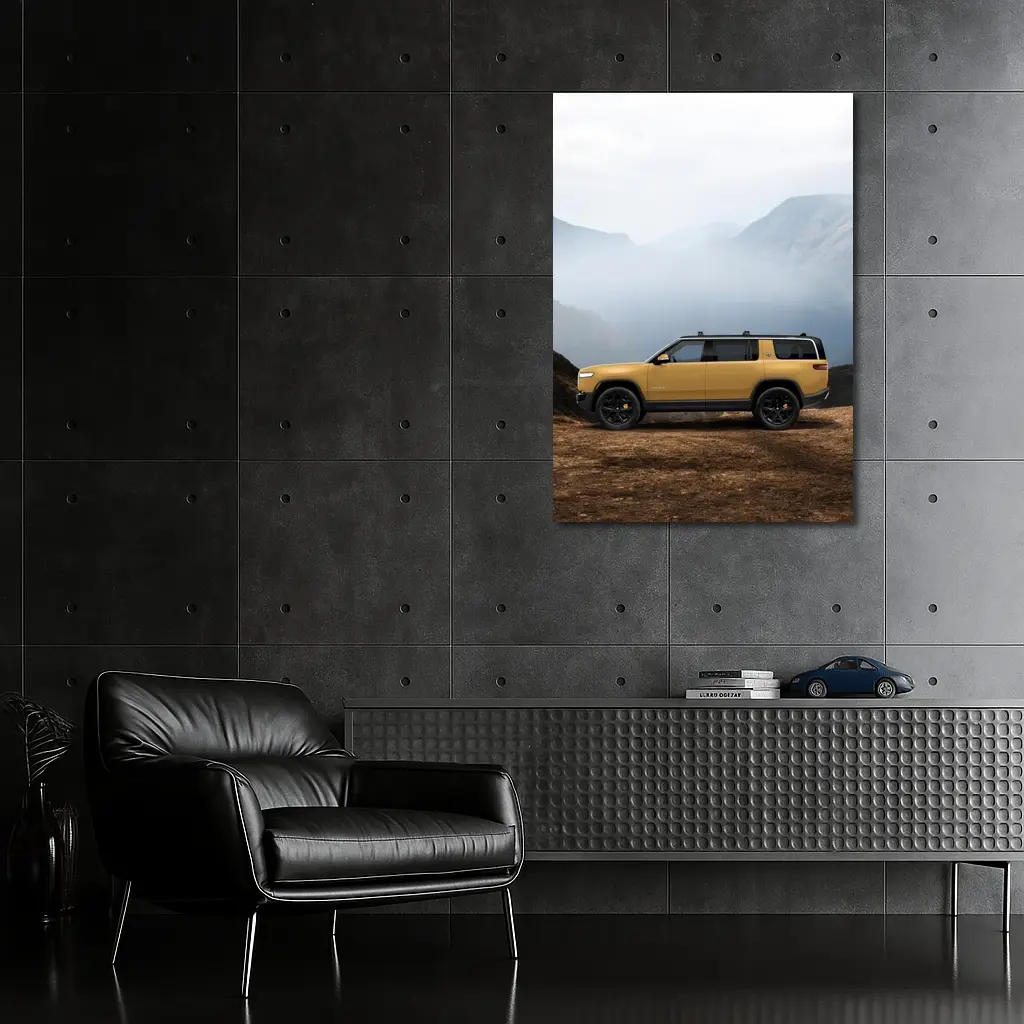 Rivian R1S Yellow SUV Mountain Landscape – Wall Art