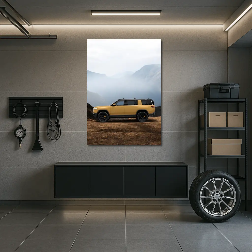 Rivian R1S Yellow SUV Mountain Landscape – Wall Art