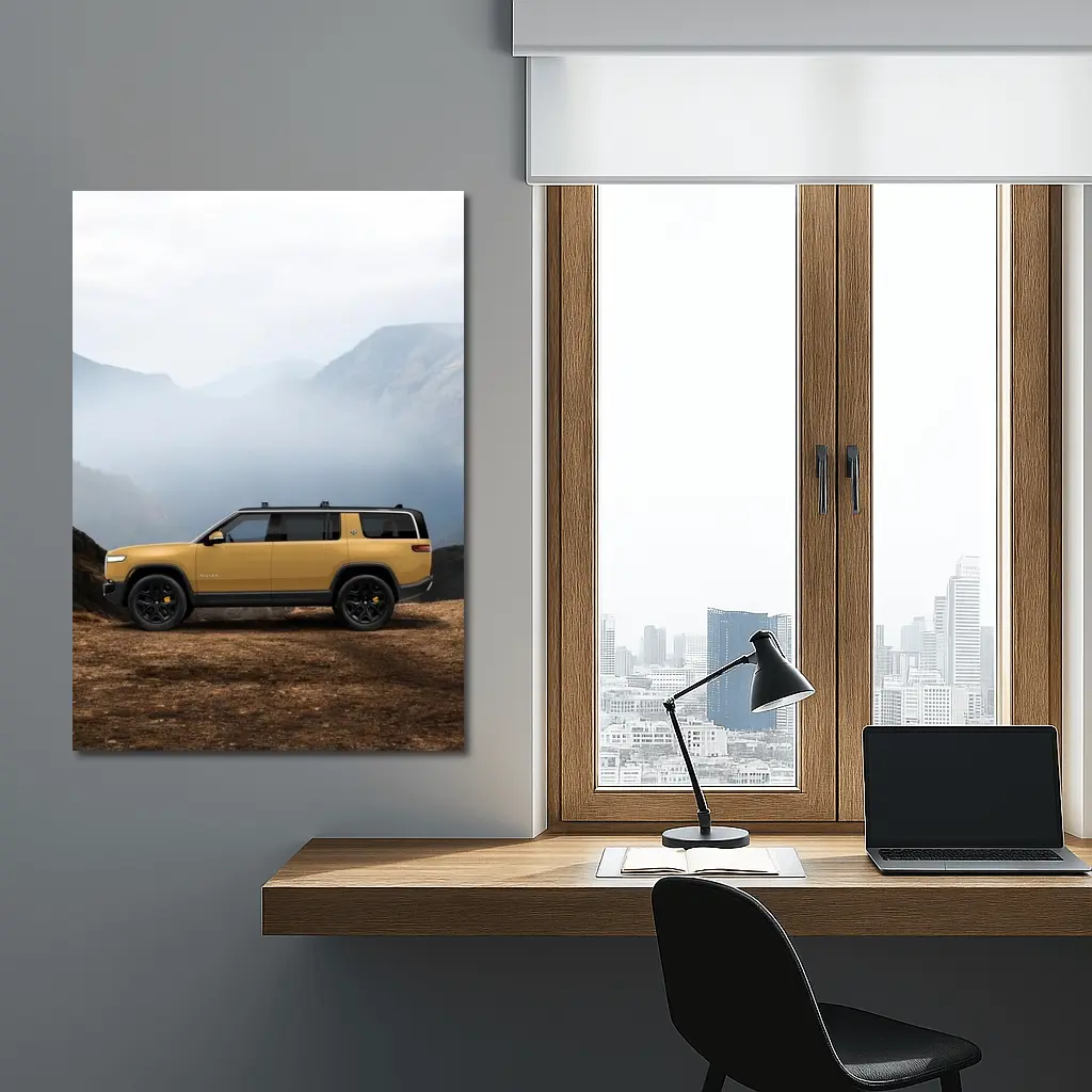 Rivian R1S Yellow SUV Mountain Landscape – Wall Art