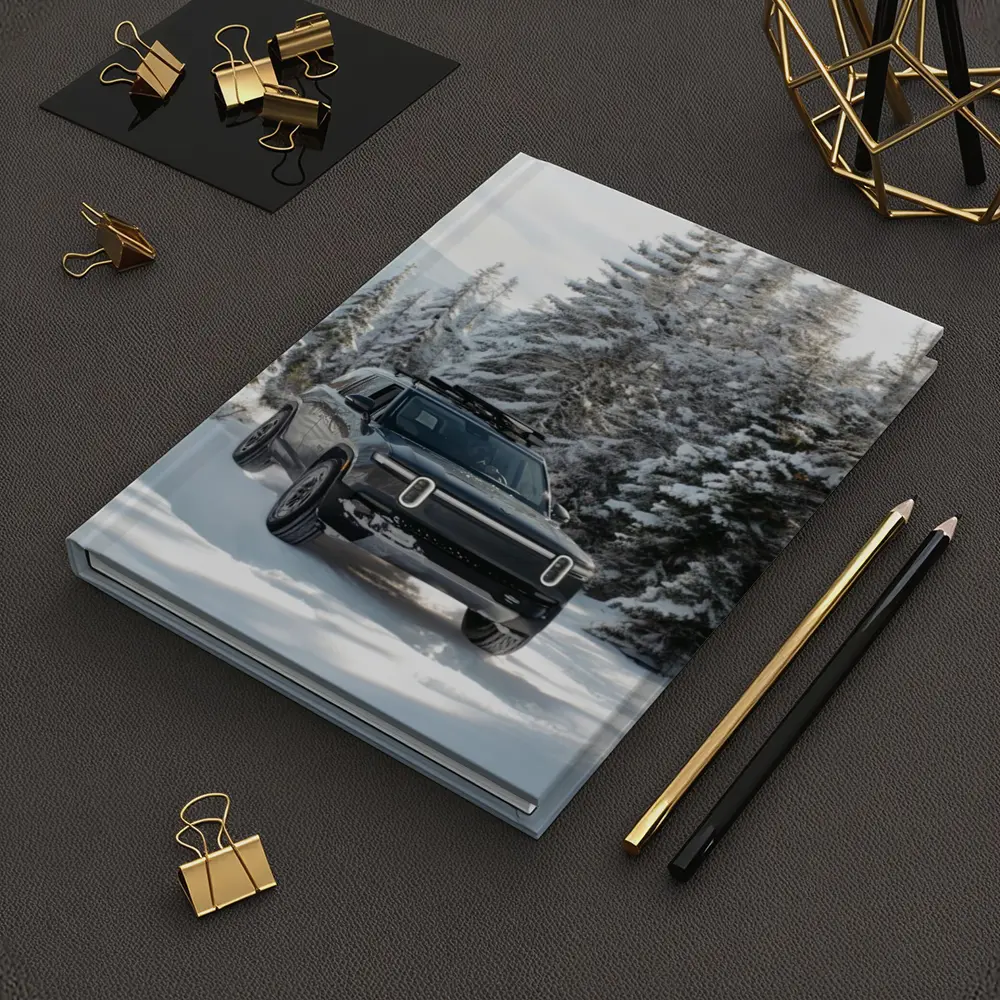 Rivian R1S Dark SUV Snowy Forest Trail – Notebooks