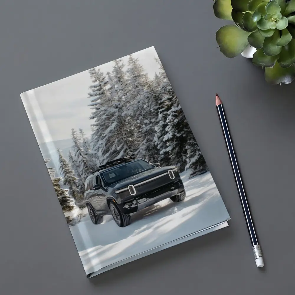 Rivian R1S Dark SUV Snowy Forest Trail – Notebooks