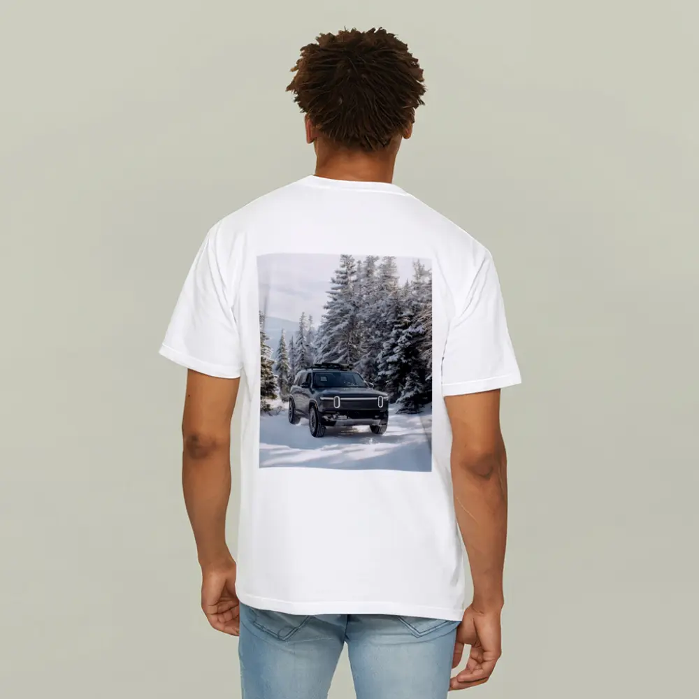 Rivian R1S Dark SUV Snowy Forest Trail – T-Shirts