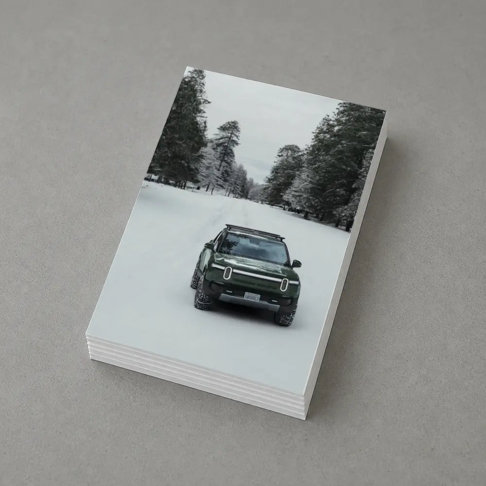 Rivian R1S Green Truck Snowy Forest Road – Postcards