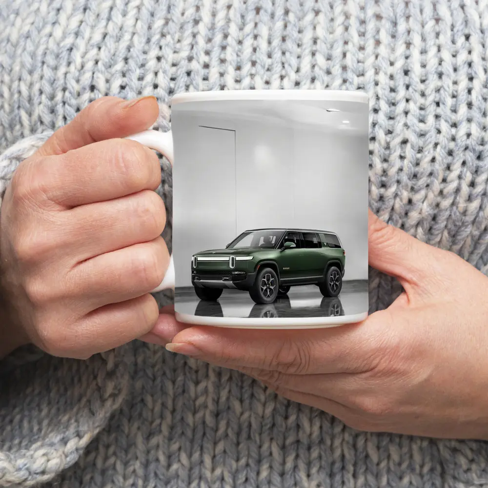 Rivian R1S Green SUV Clean White Studio – Mugs