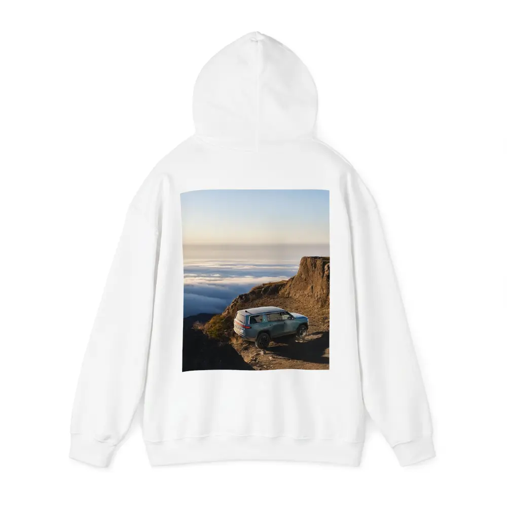 Rivian R1S SUV Above Mountain Clouds – Hoodies