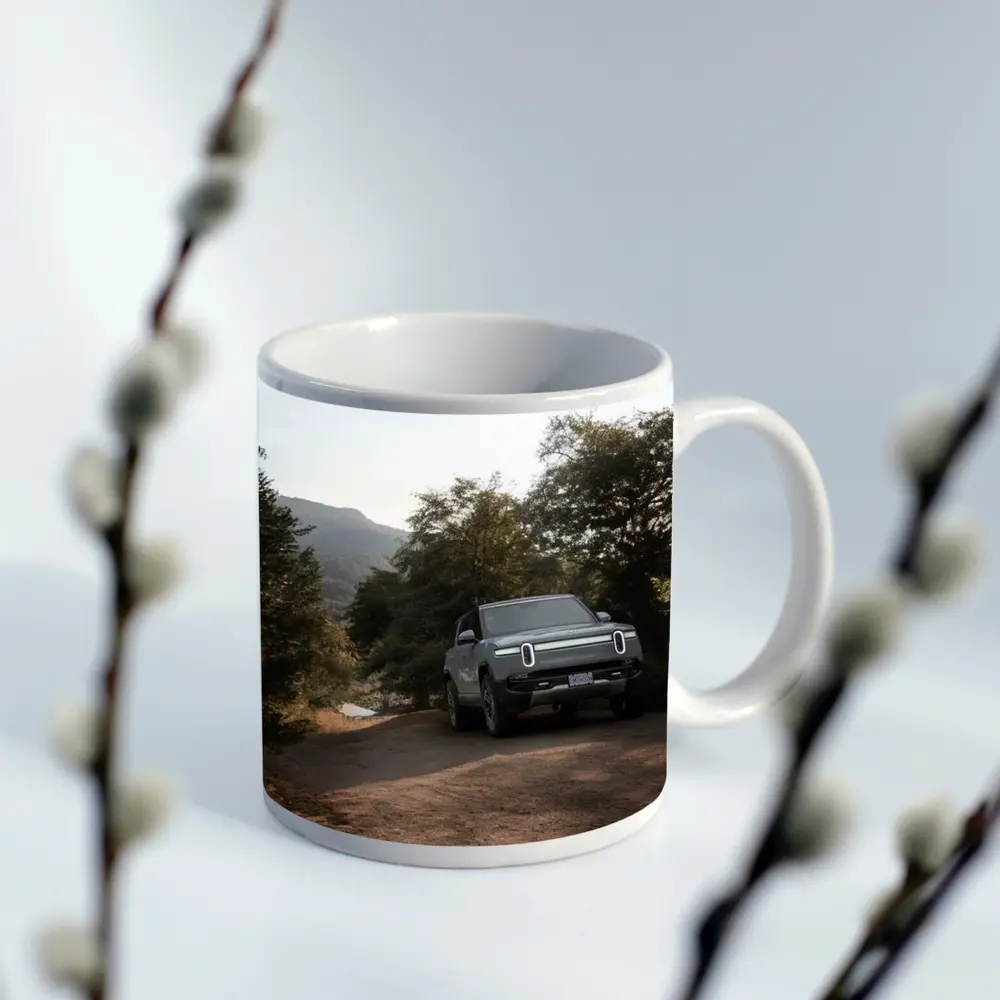 Rivian R1T Electric Truck Dirt Road Forest – Mugs