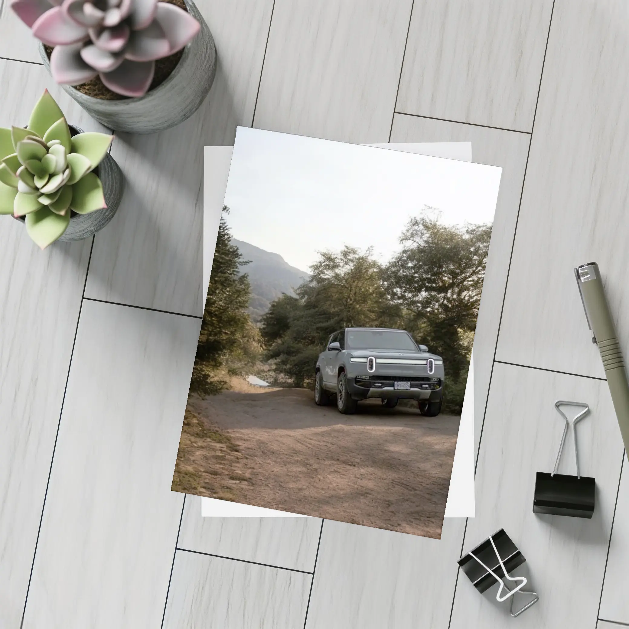 Rivian R1T Electric Truck Dirt Road Forest – Postcards