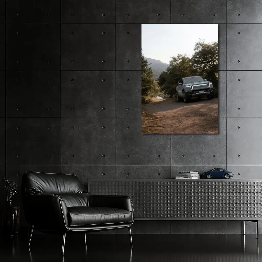 Rivian R1T Electric Truck Dirt Road Forest – Wall Art