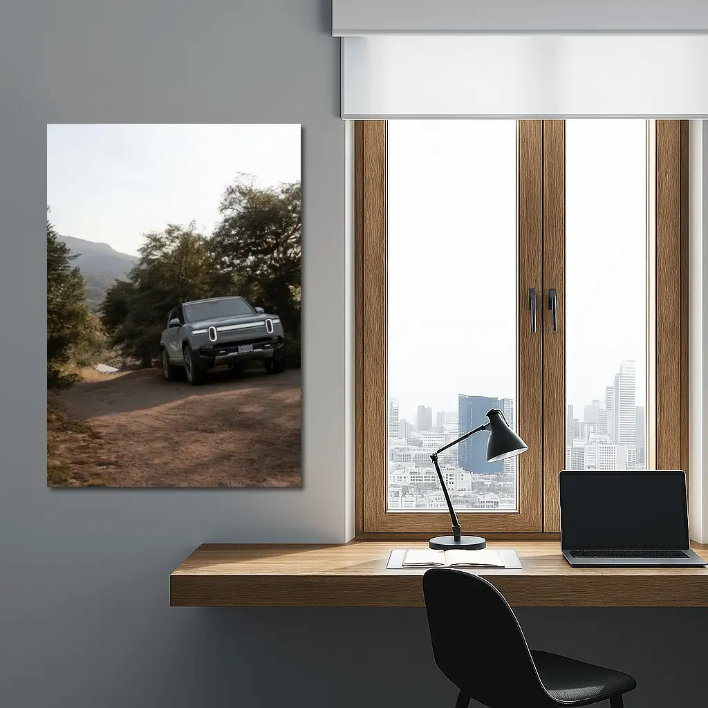 Rivian R1T Electric Truck Dirt Road Forest – Wall Art
