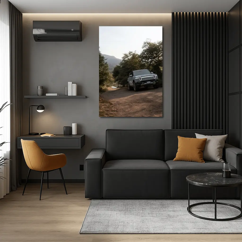Rivian R1T Electric Truck Dirt Road Forest – Wall Art