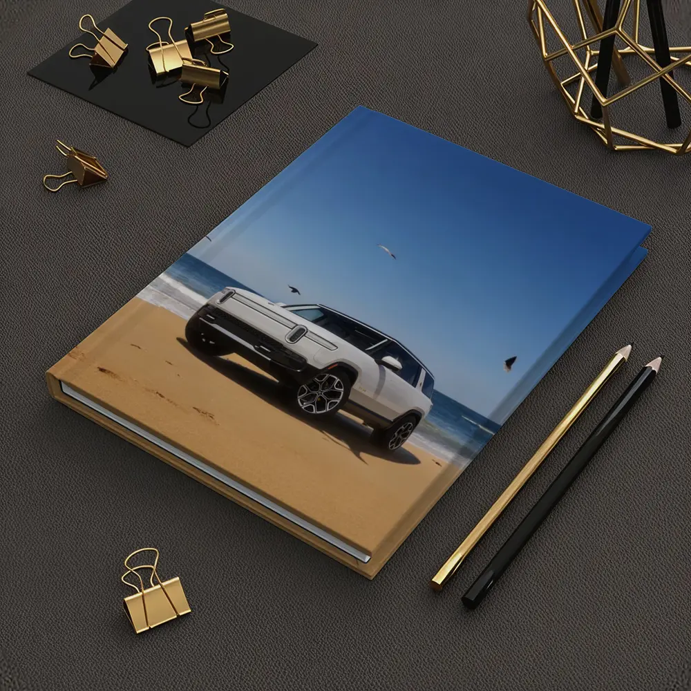 Rivian R1S White SUV Beach Ocean – Notebooks