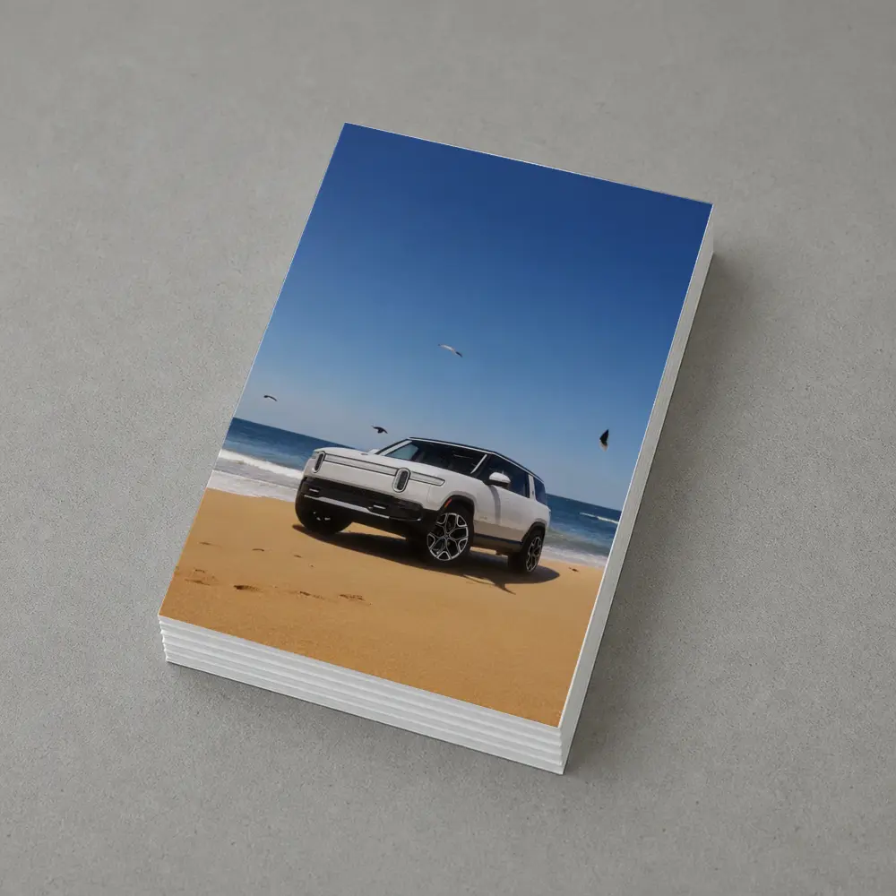 Rivian R1S White SUV Beach Ocean – Postcards