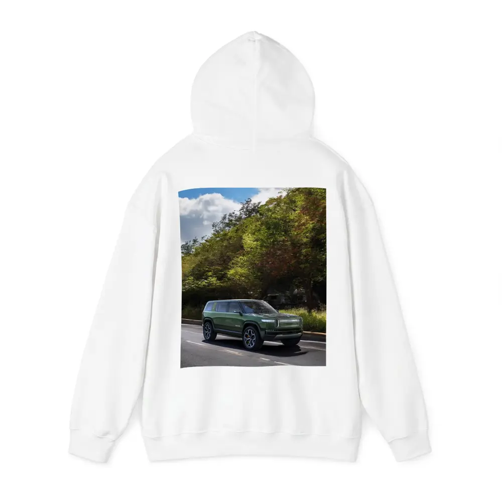 Rivian R1S Green SUV Forest Road Drive – Hoodies