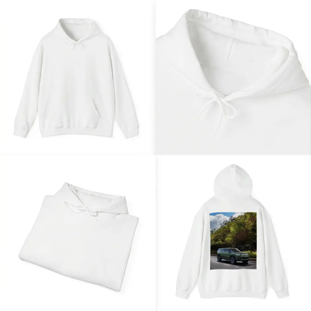 Rivian R1S Green SUV Forest Road Drive – Hoodies