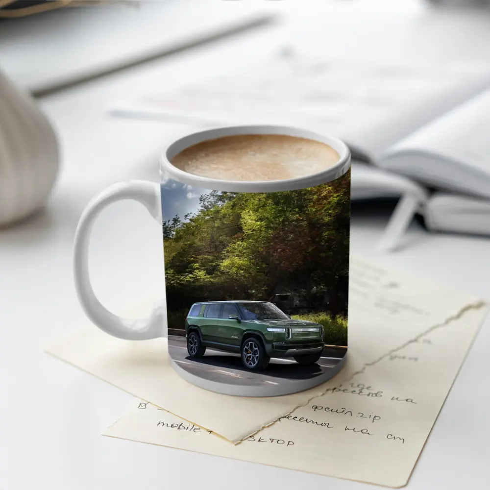 Rivian R1S Green SUV Forest Road Drive – Mugs