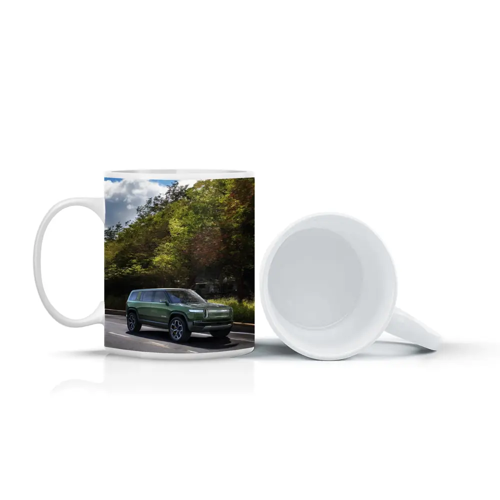 Rivian R1S Green SUV Forest Road Drive – Mugs
