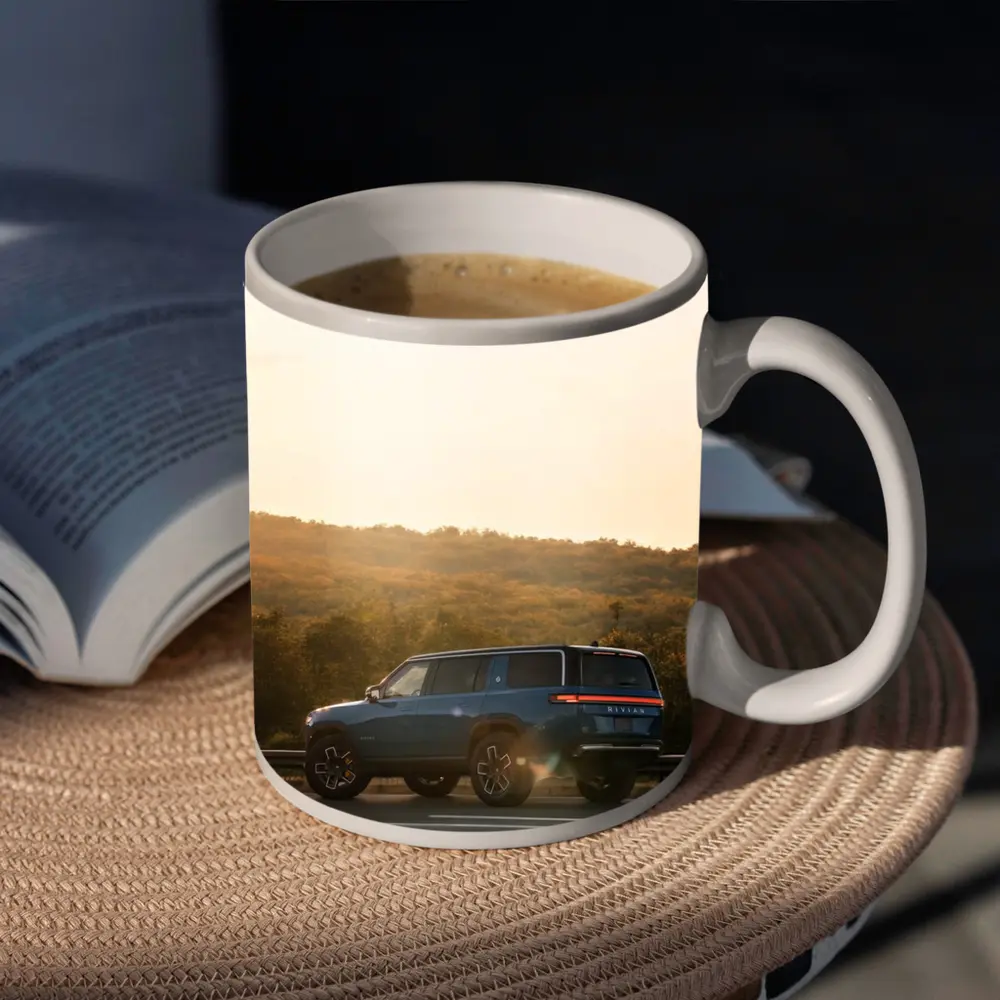 Rivian R1S SUV Golden Hour Road – Mugs