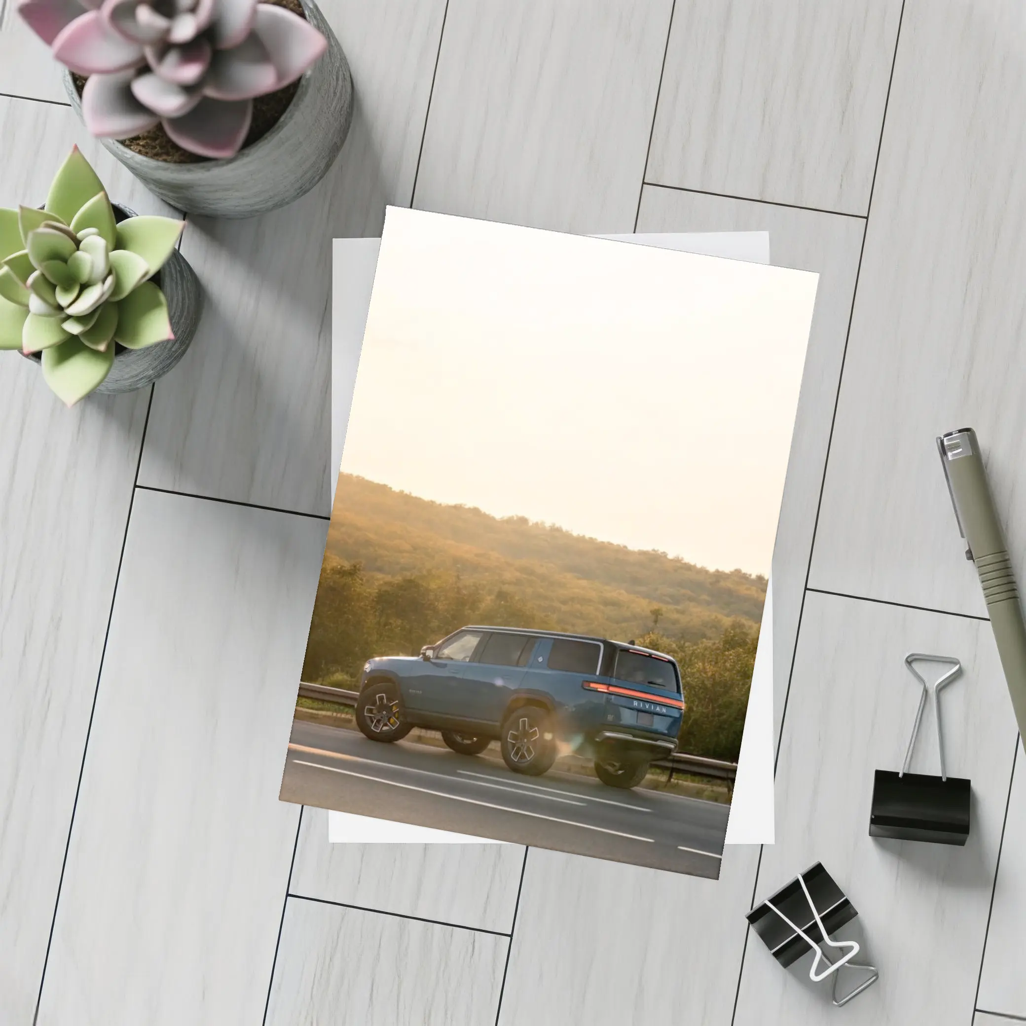Rivian R1S SUV Golden Hour Road – Postcards