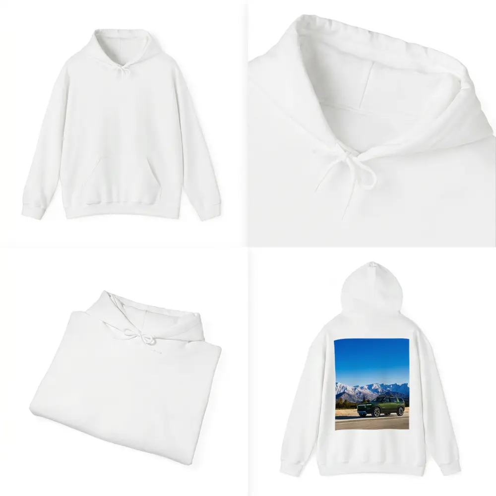 Rivian R1S Green SUV Snowy Mountains – Hoodies