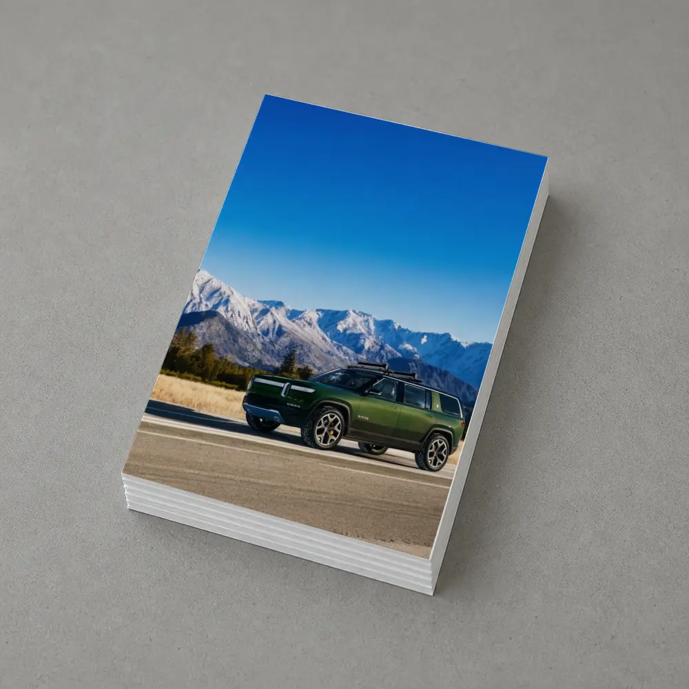 Rivian R1S Green SUV Snowy Mountains – Postcards