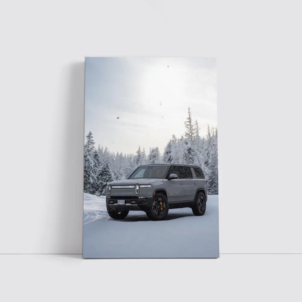 Rivian R1S SUV Snowy Winter Forest – Wall Art