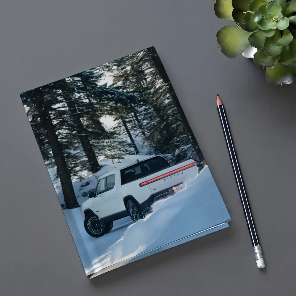 Rivian R1S White Truck Snowy Forest – Notebooks