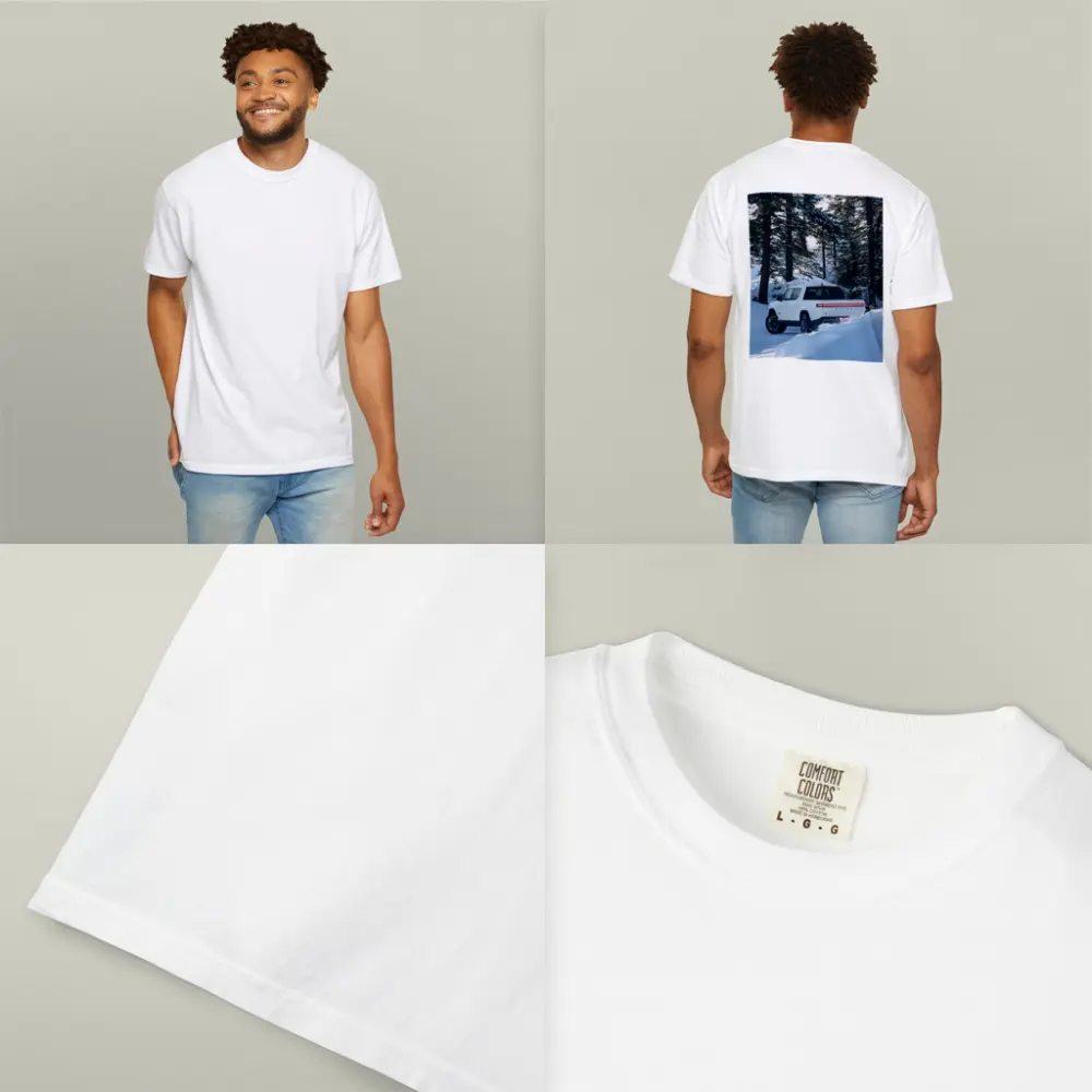 Rivian R1S White Truck Snowy Forest – T-Shirts