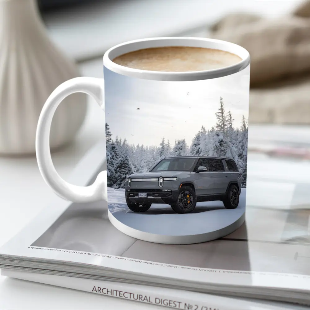 Rivian R1S SUV Snowy Winter Forest – Mugs
