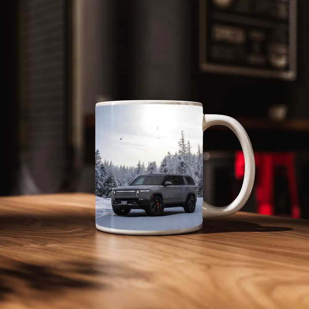 Rivian R1S SUV Snowy Winter Forest – Mugs