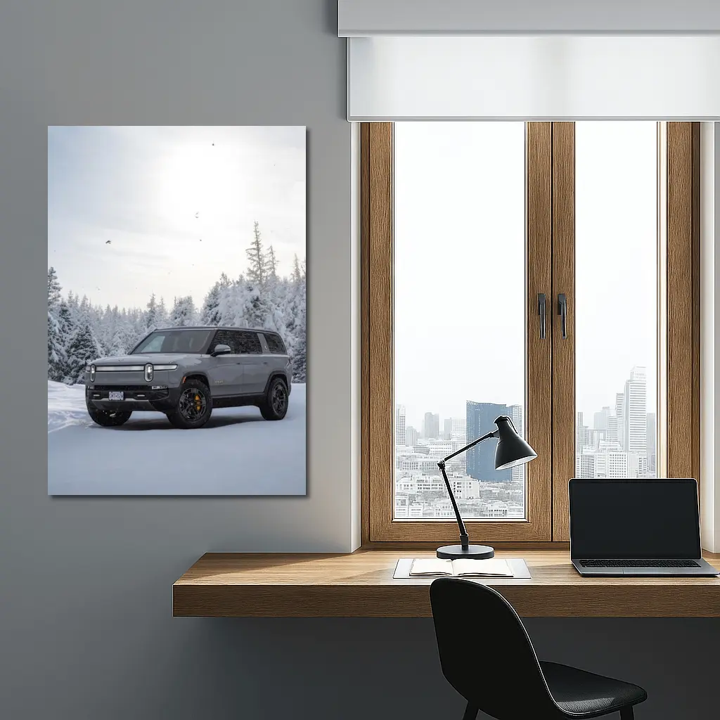 Rivian R1S SUV Snowy Winter Forest – Wall Art