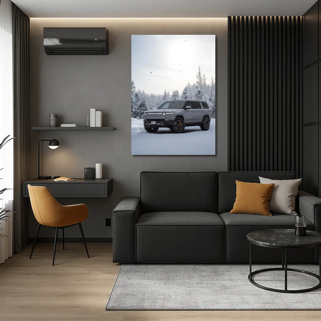 Rivian R1S SUV Snowy Winter Forest – Wall Art