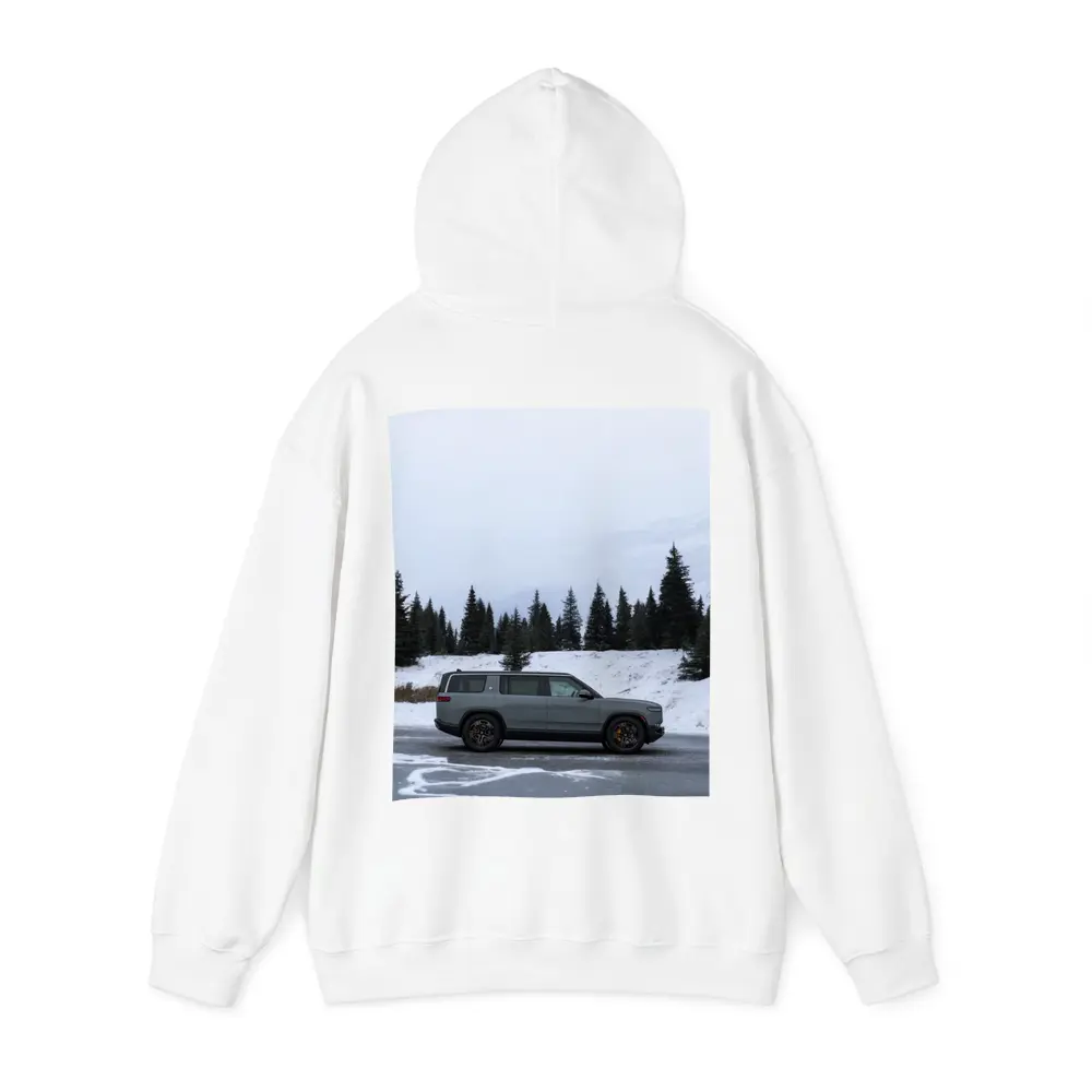 Rivian R1S Gray SUV Snowy Mountain Forest – Hoodies