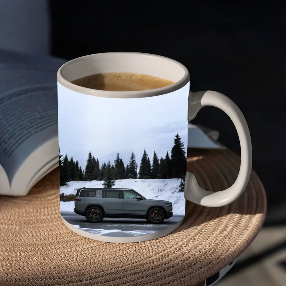 Rivian R1S Gray SUV Snowy Mountain Forest – Mugs