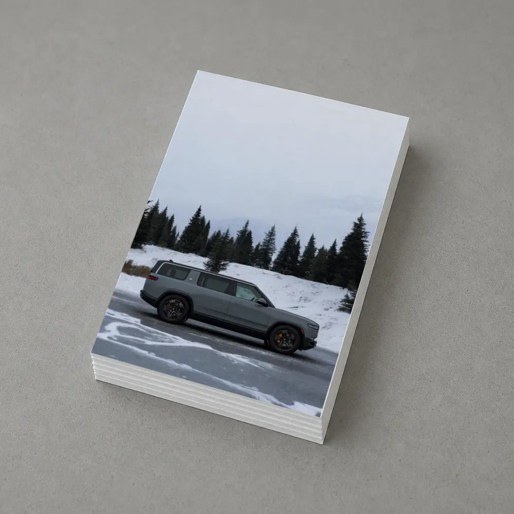 Rivian R1S Gray SUV Snowy Mountain Forest – Postcards