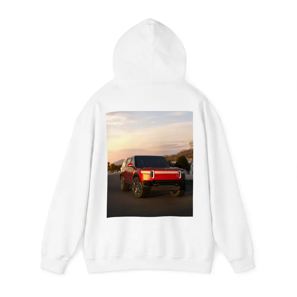 Rivian R1S Red SUV Sunset Sky – Hoodies