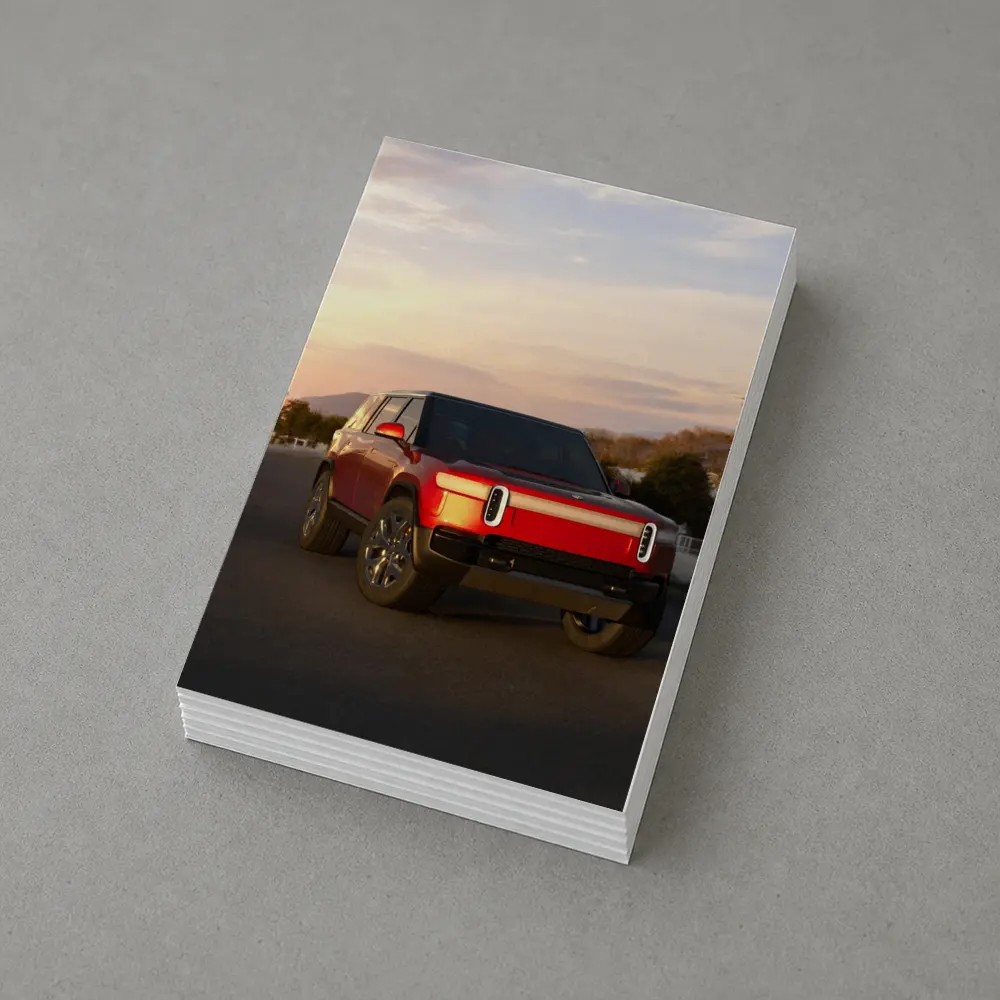 Rivian R1S Red SUV Sunset Sky – Postcards