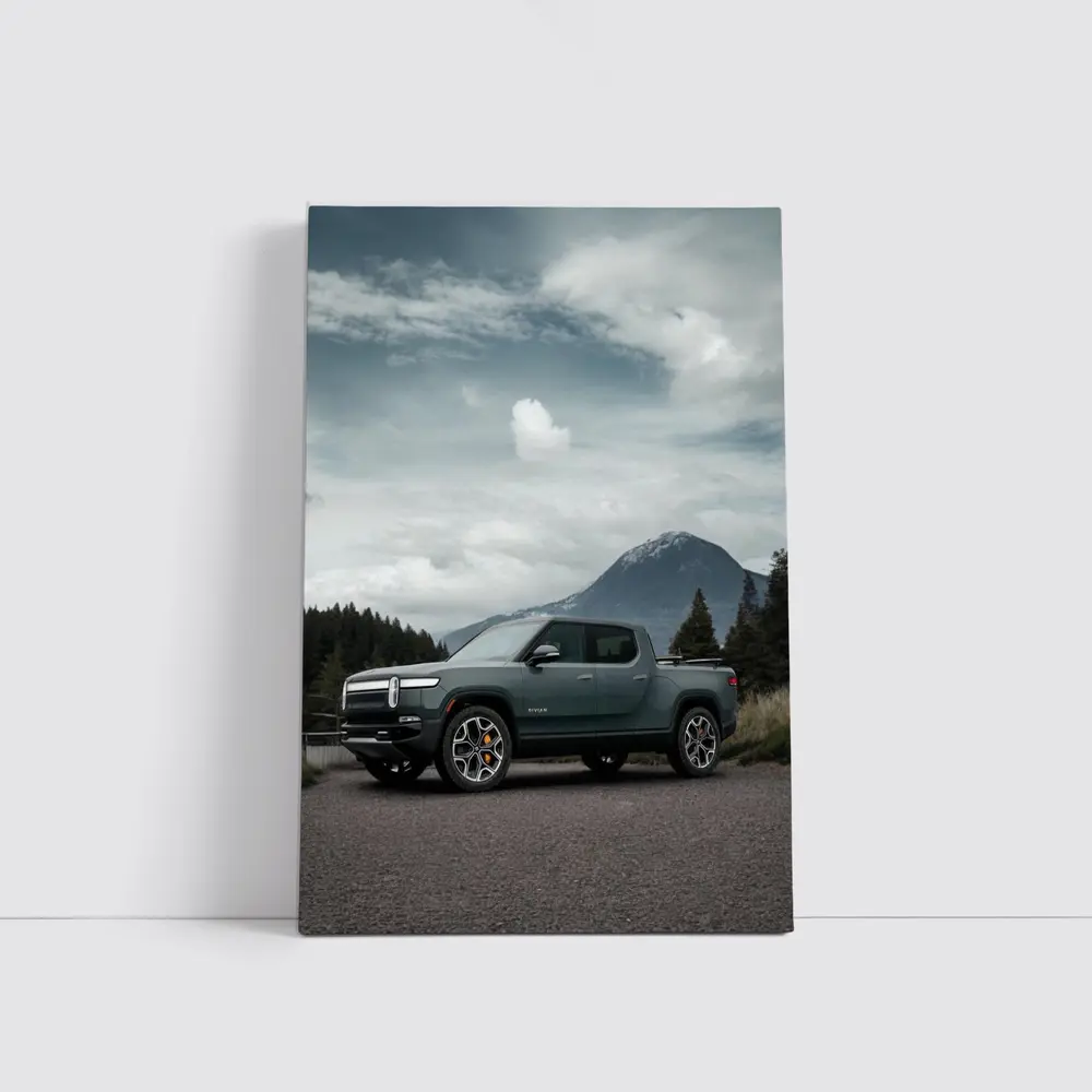 Rivian R1T Truck Mountain Cloudy Sky – Wall Art