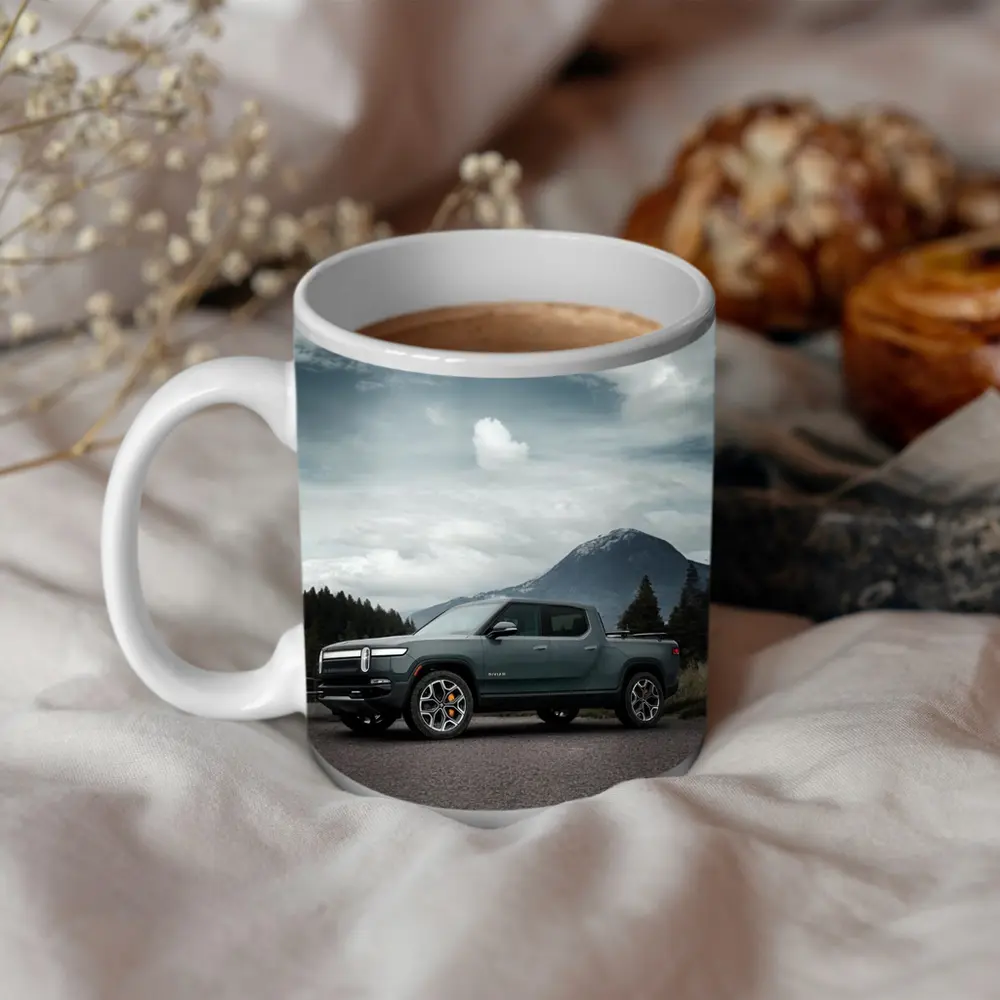 Rivian R1T Truck Mountain Cloudy Sky – Mugs