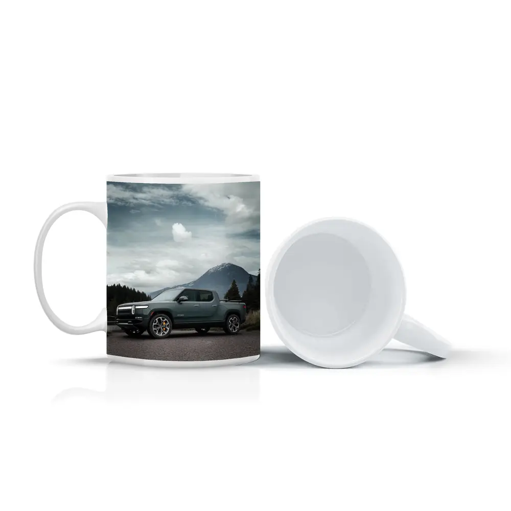 Rivian R1T Truck Mountain Cloudy Sky – Mugs