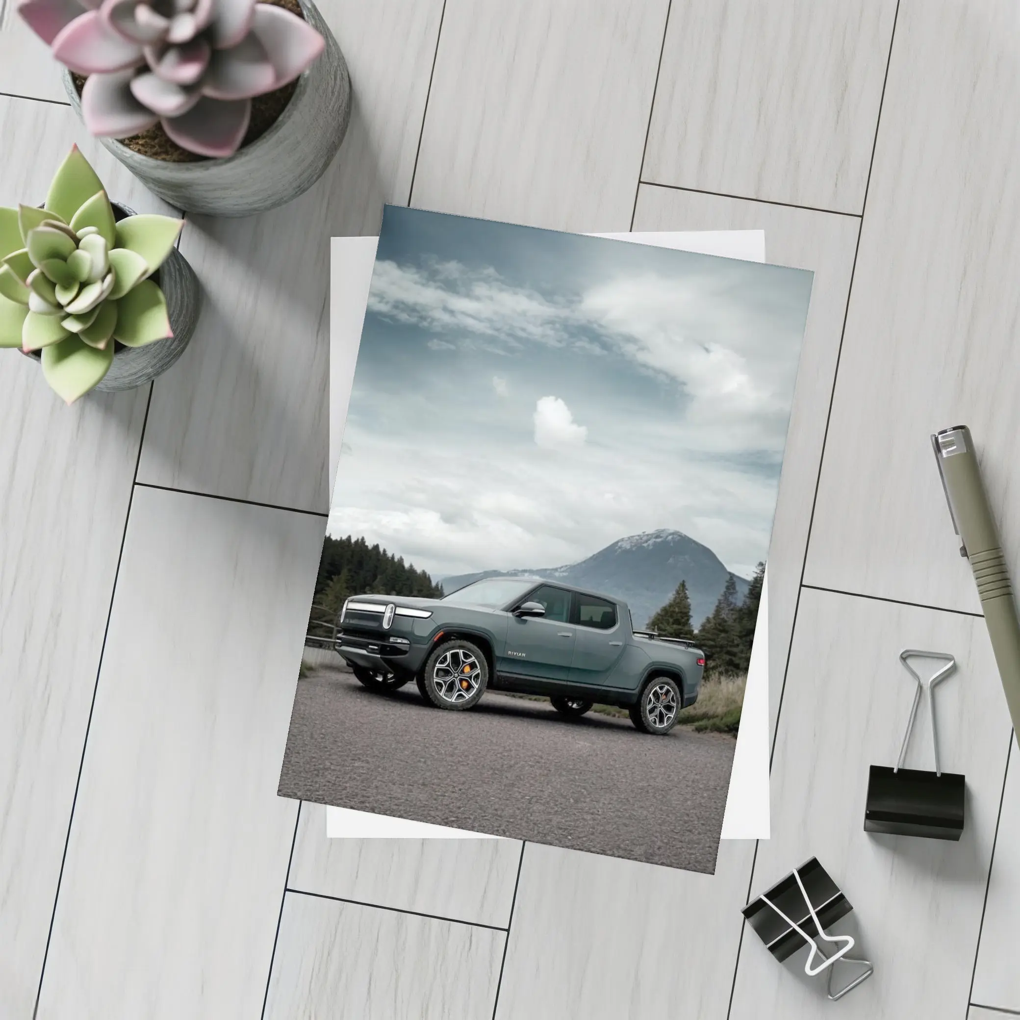 Rivian R1T Truck Mountain Cloudy Sky – Postcards