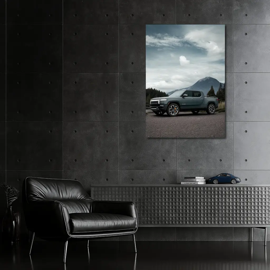 Rivian R1T Truck Mountain Cloudy Sky – Wall Art