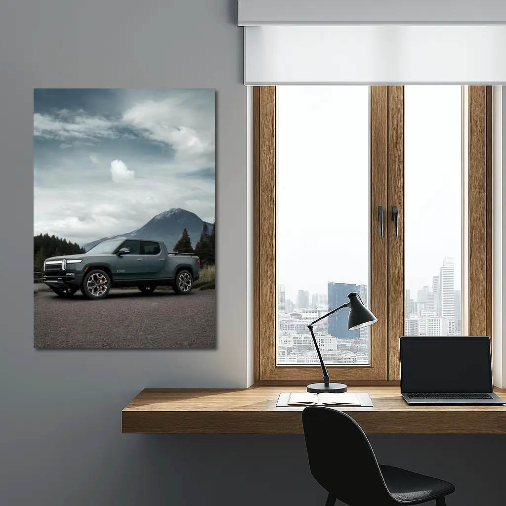 Rivian R1T Truck Mountain Cloudy Sky – Wall Art