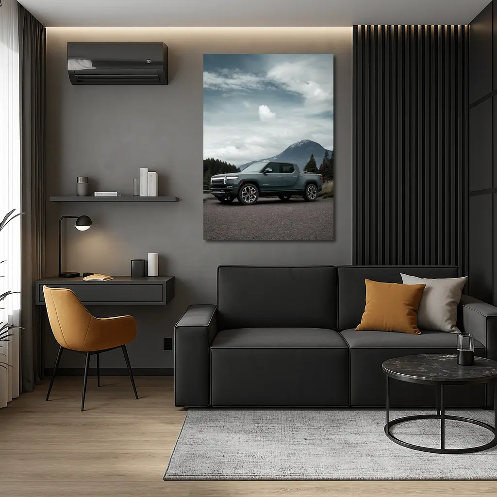 Rivian R1T Truck Mountain Cloudy Sky – Wall Art