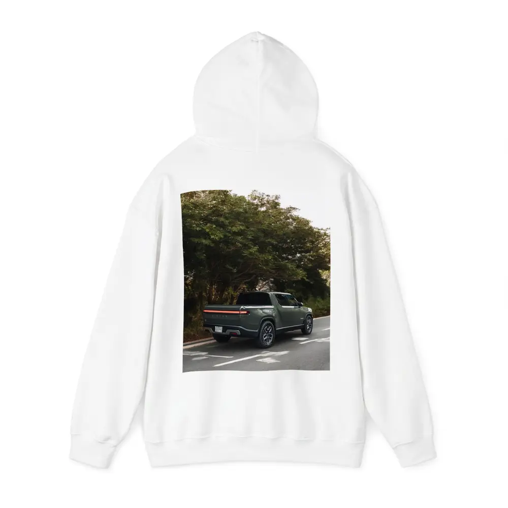 Rivian R1T Truck on Forest Road – Hoodies