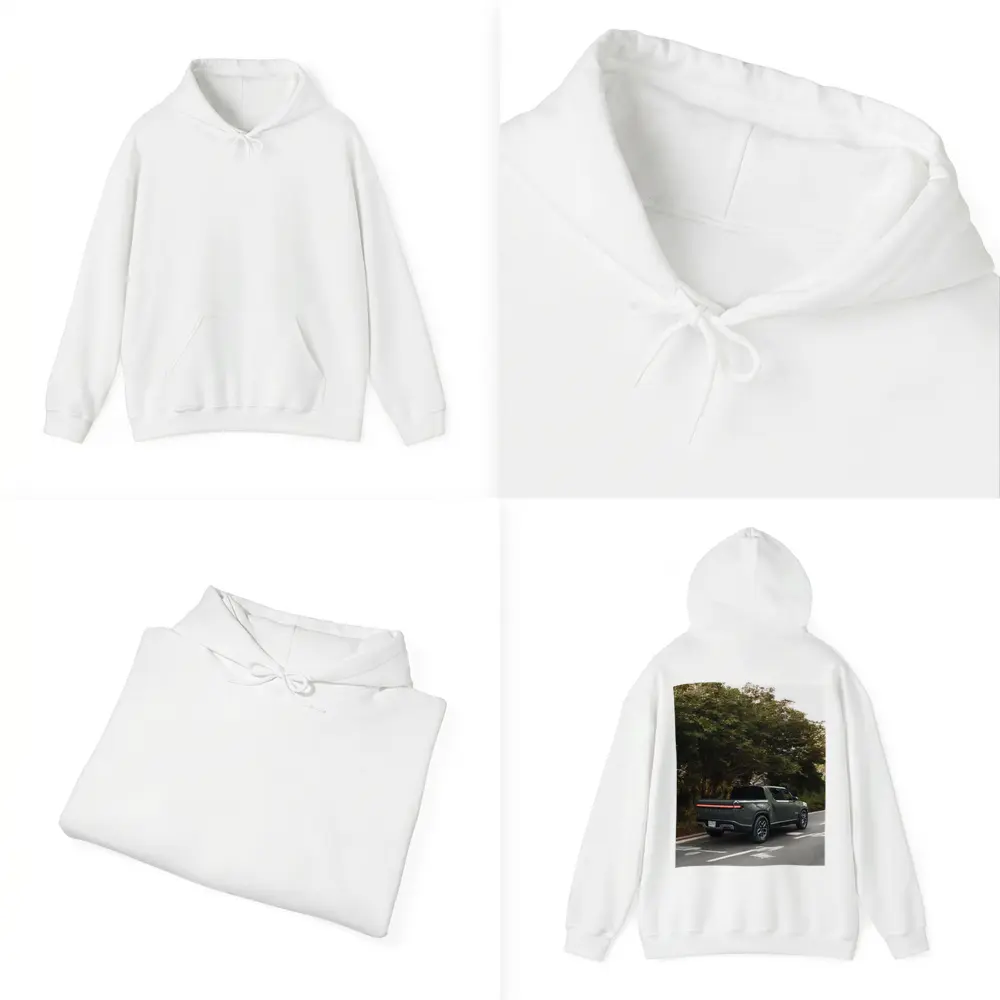 Rivian R1T Truck on Forest Road – Hoodies