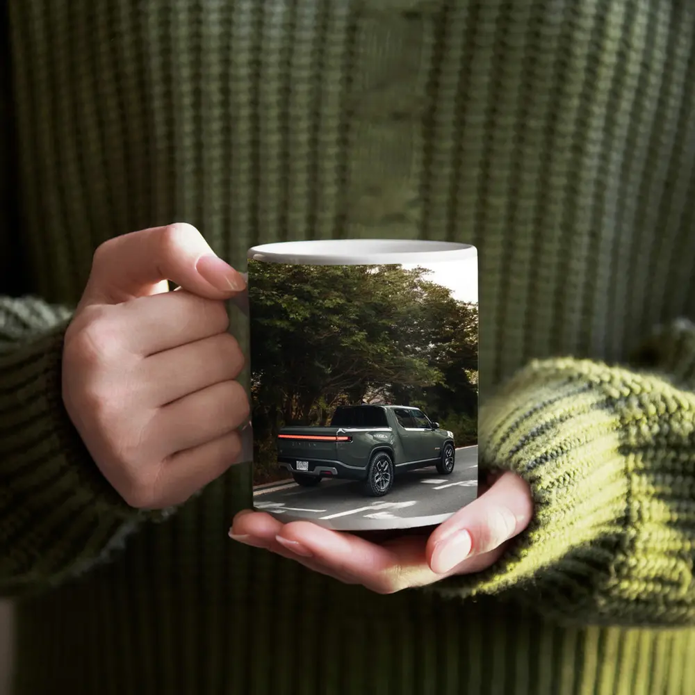 Rivian R1T Truck on Forest Road – Mugs