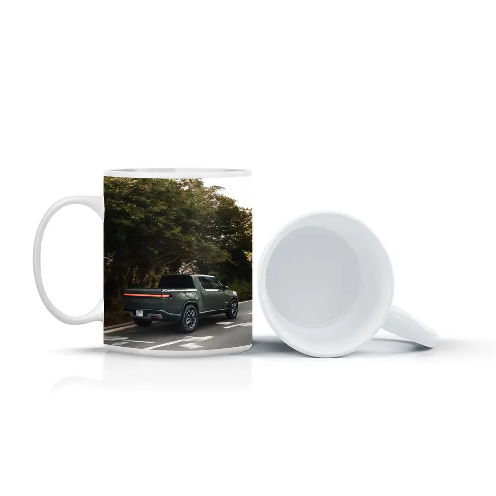 Rivian R1T Truck on Forest Road – Mugs