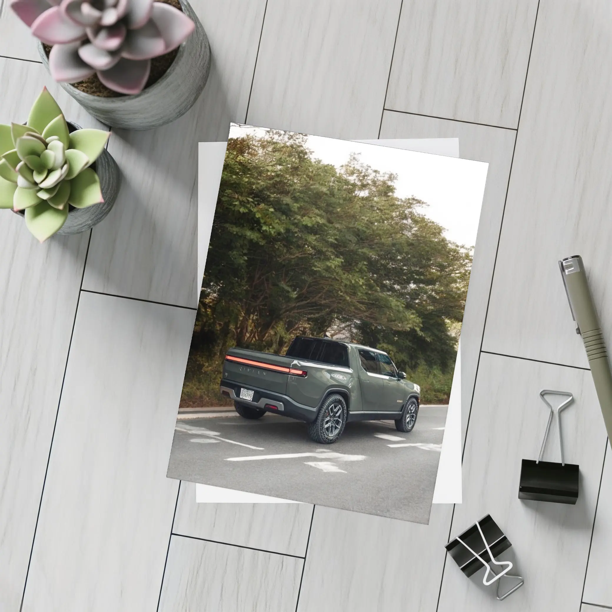 Rivian R1T Truck on Forest Road – Postcards