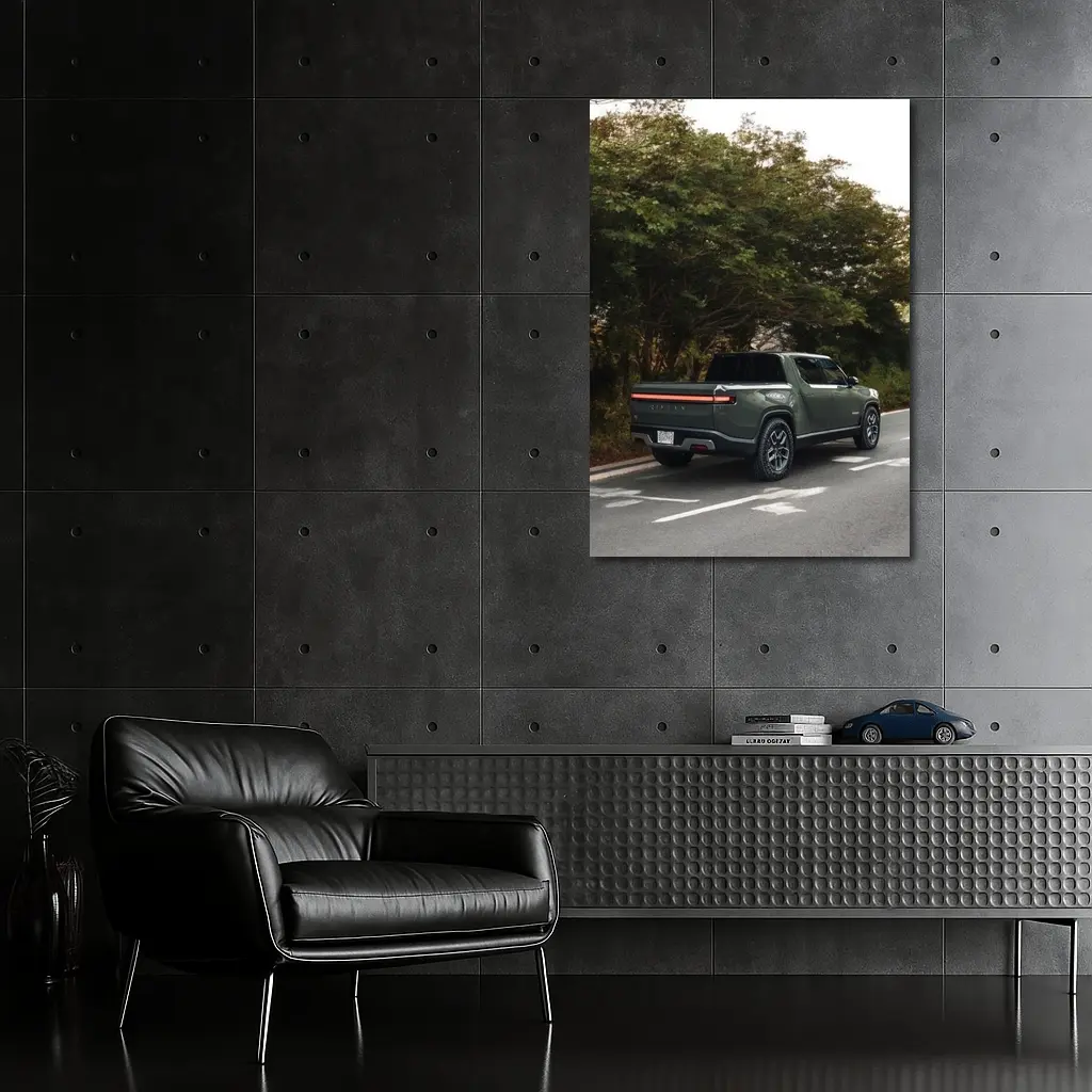 Rivian R1T Truck on Forest Road – Wall Art
